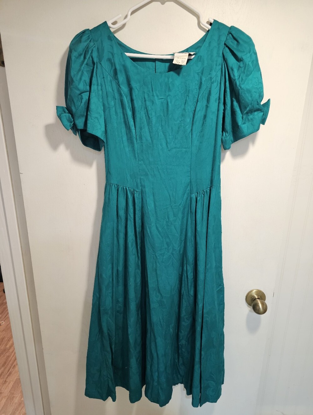 Vintage 1980s Lanz Teal Puff-Sleeve Midi PROM Dress Size 4